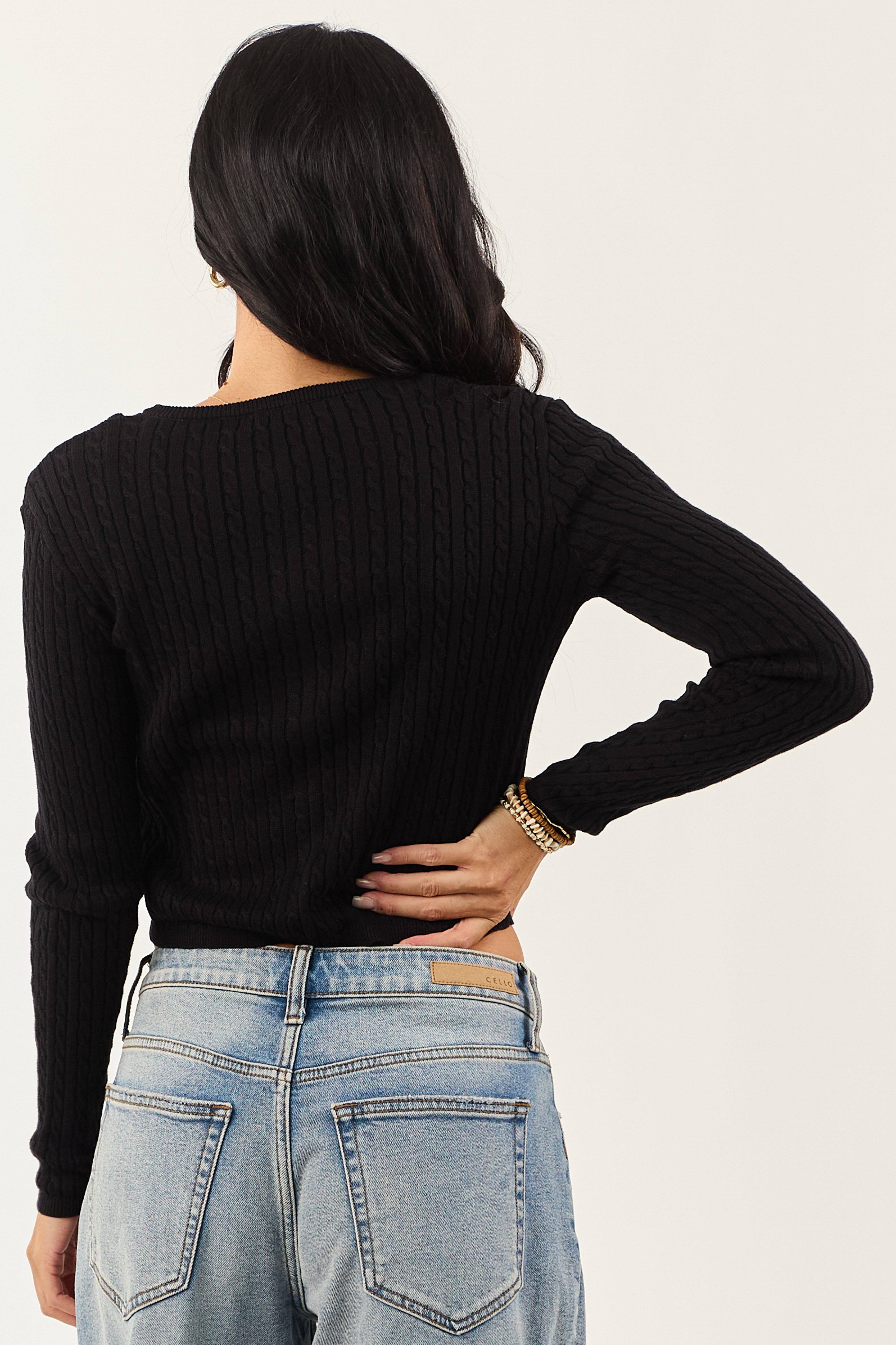 Black Button Down Cable Knit Cardigan