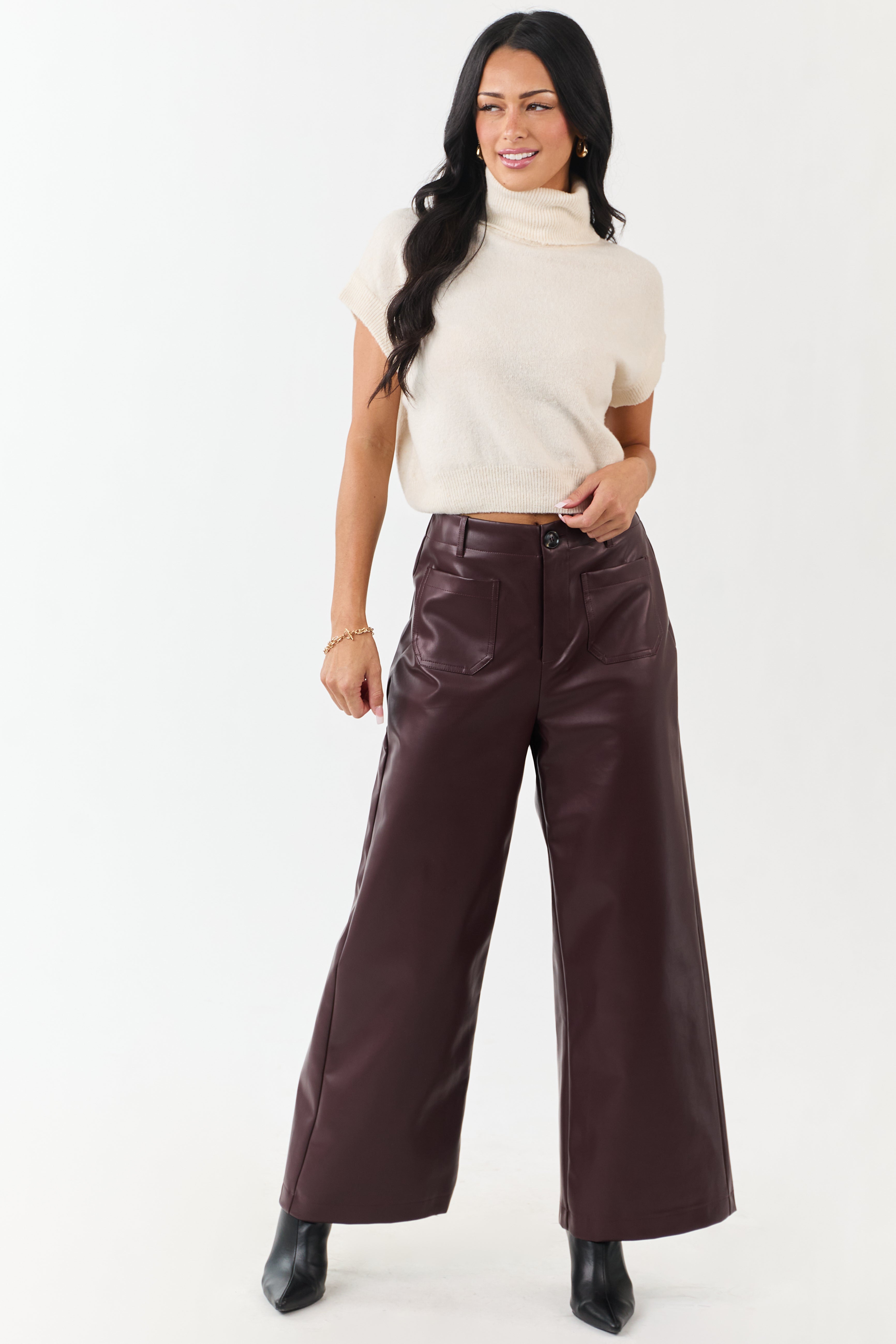 Cream Turtleneck Cap Sleeve Wool Blend Knit Top