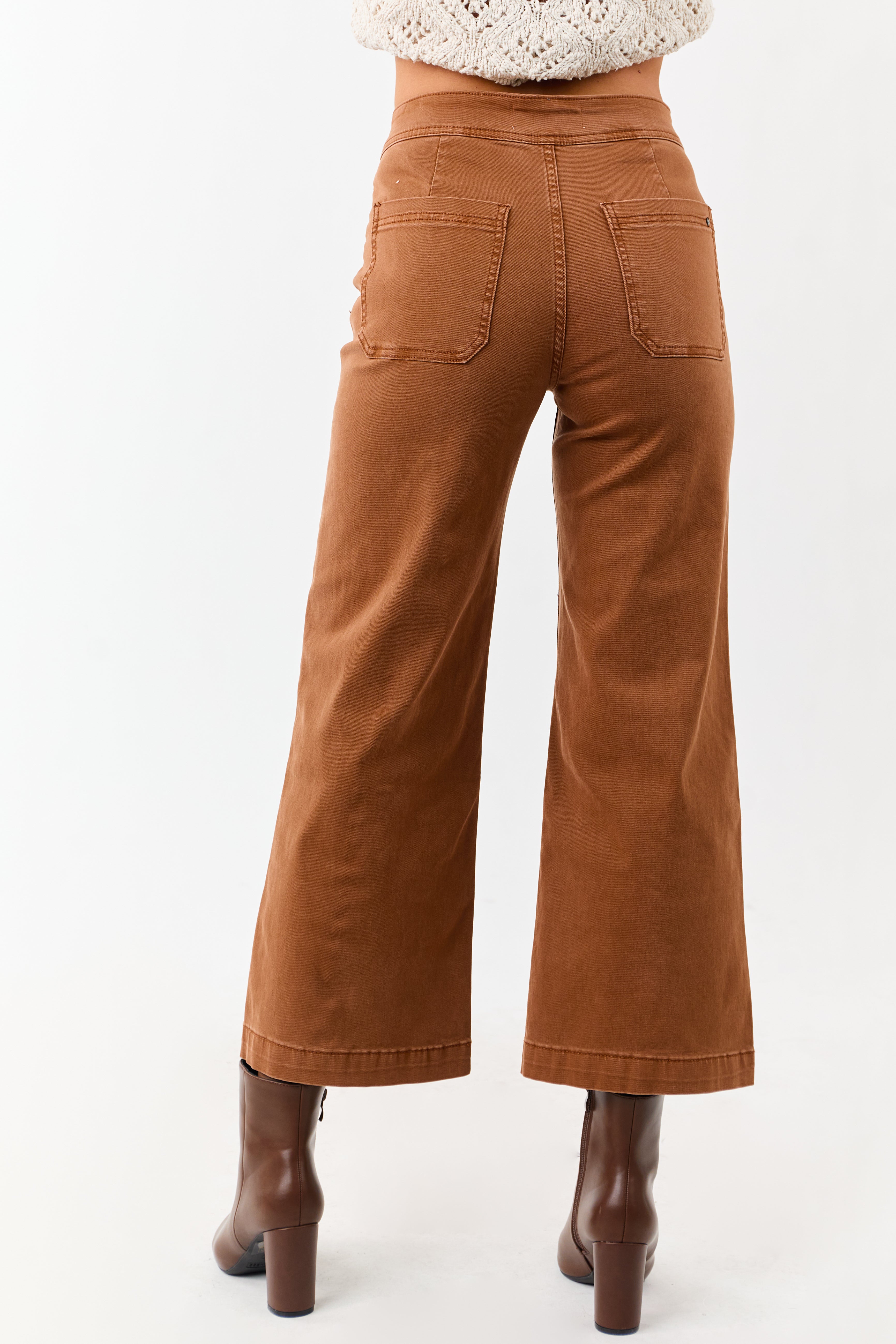 Mica Denim Caramel Stretchy Wide Leg Crop Jeans