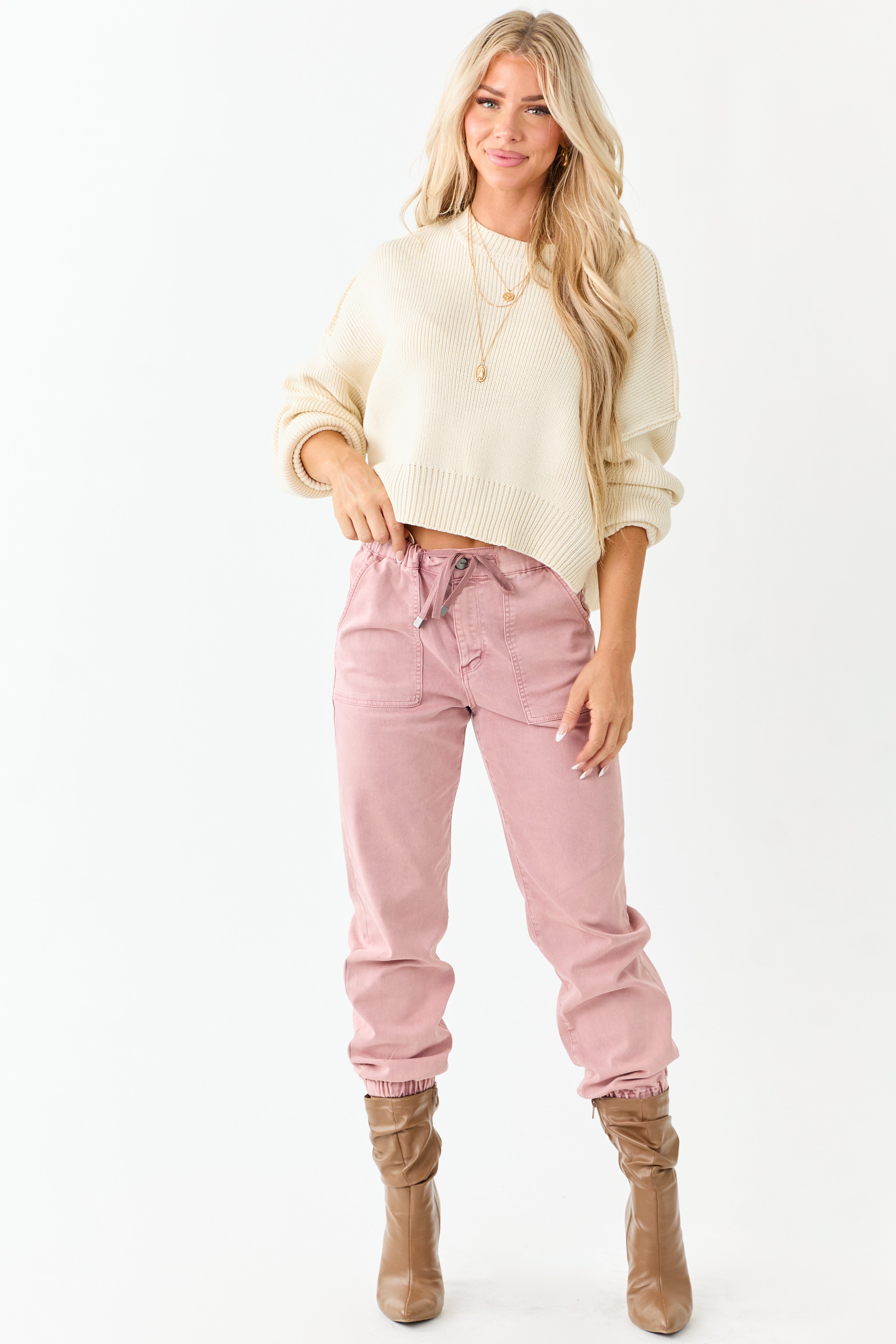 Mica Denim Dusty Rose Cropped Jogger Jeans