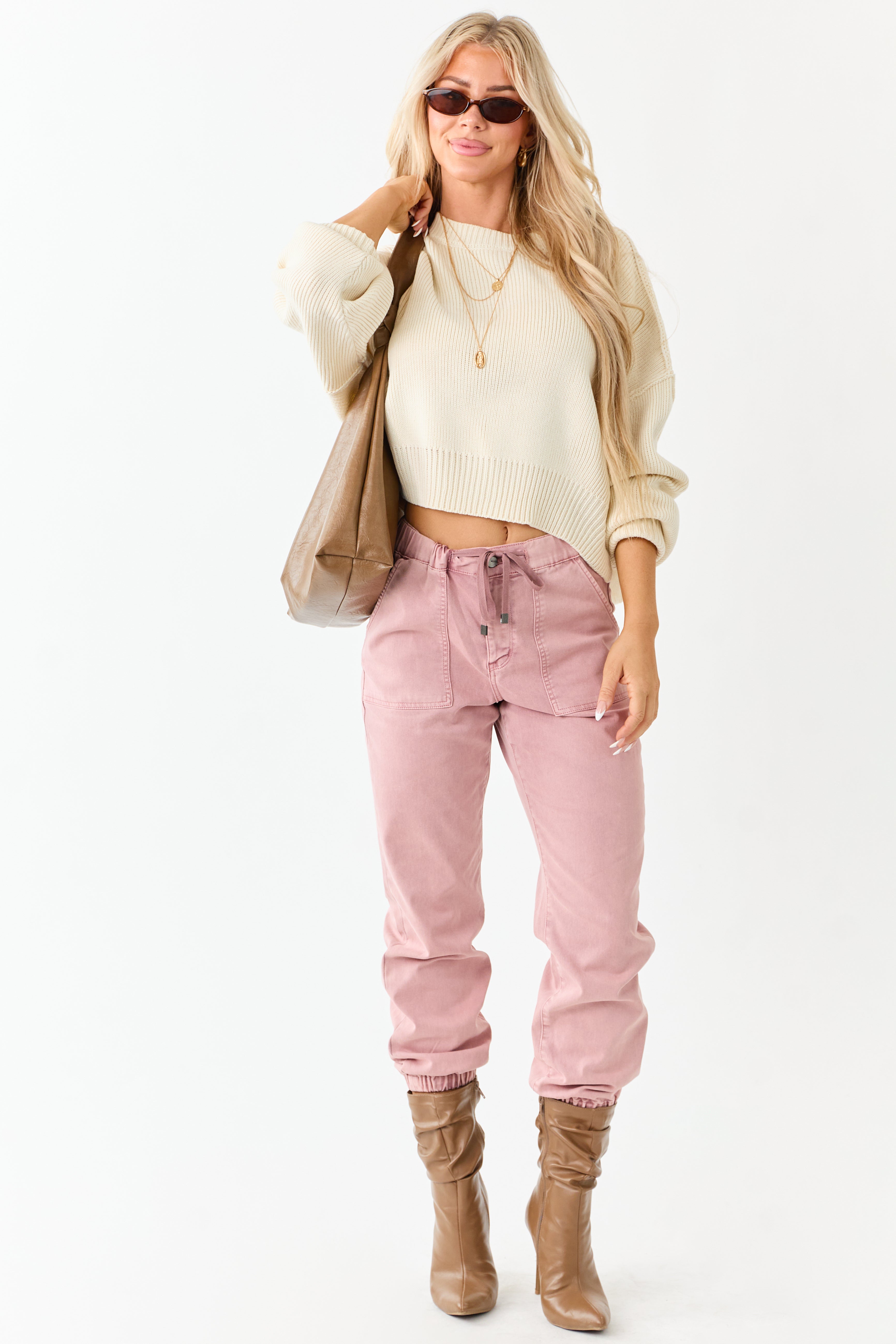 Mica Denim Dusty Rose Cropped Jogger Jeans