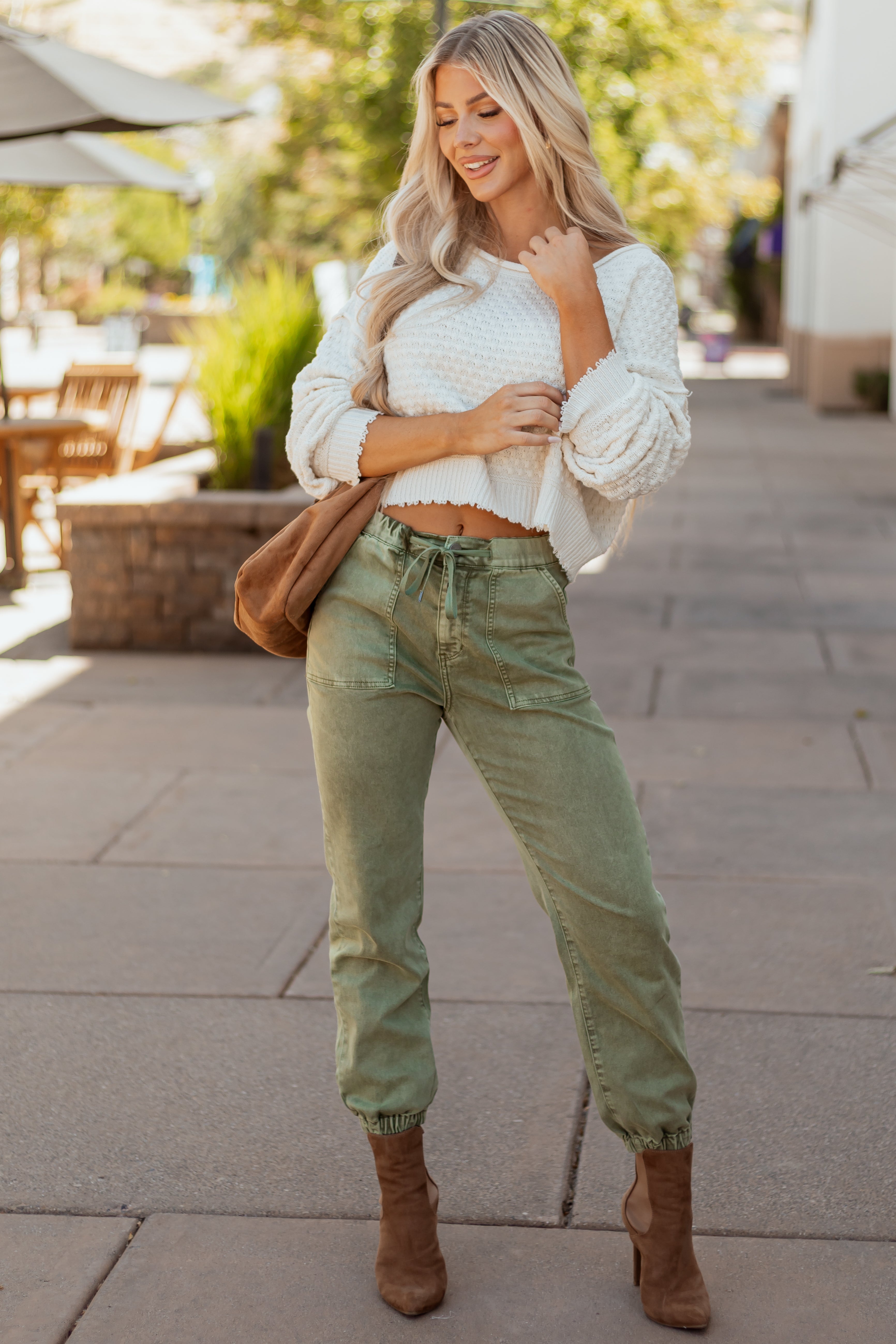 PRE-ORDER Mica Denim Faded Olive Cropped Jogger Jeans SHIP ETA 10/7