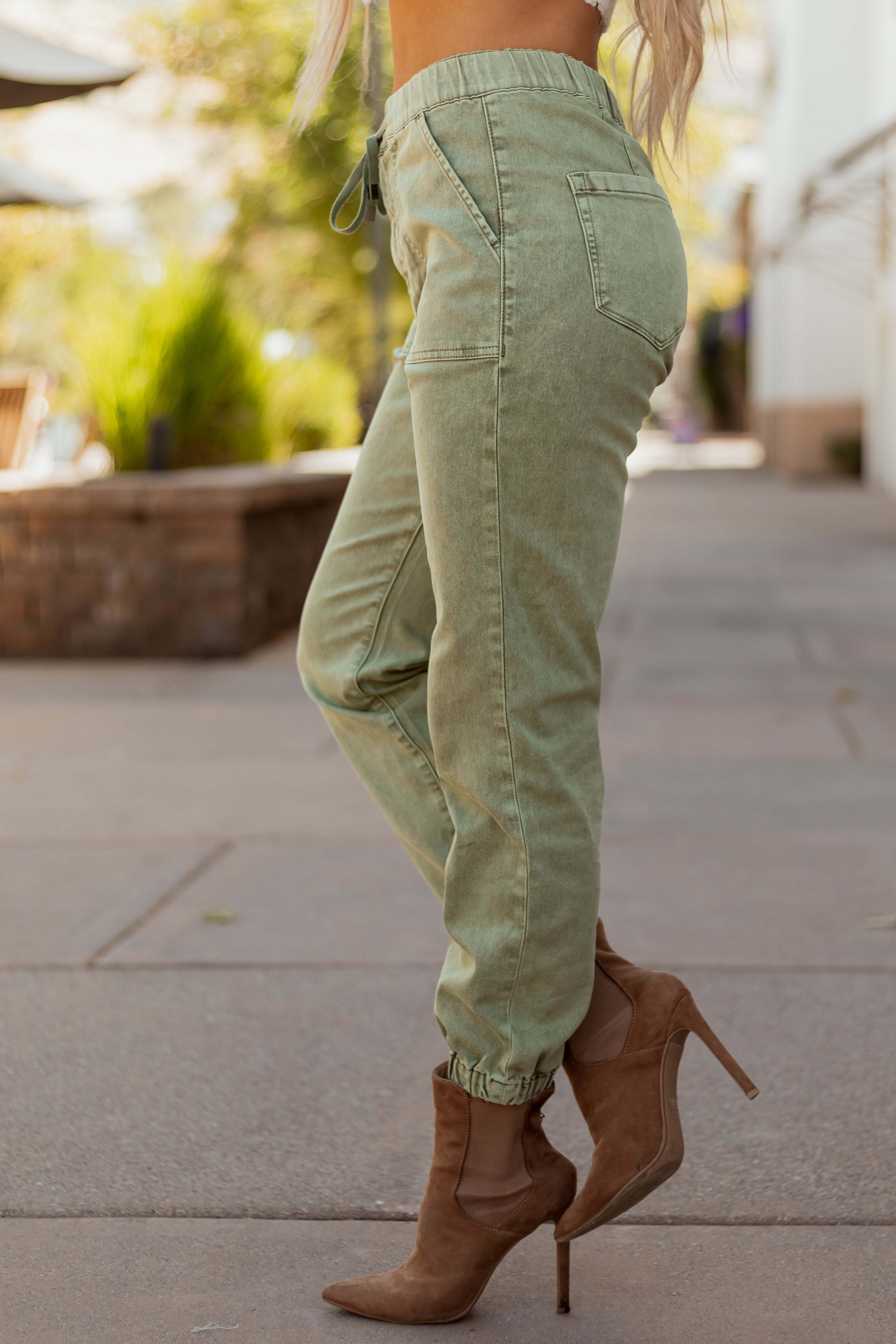 PRE-ORDER Mica Denim Faded Olive Cropped Jogger Jeans SHIP ETA 10/7