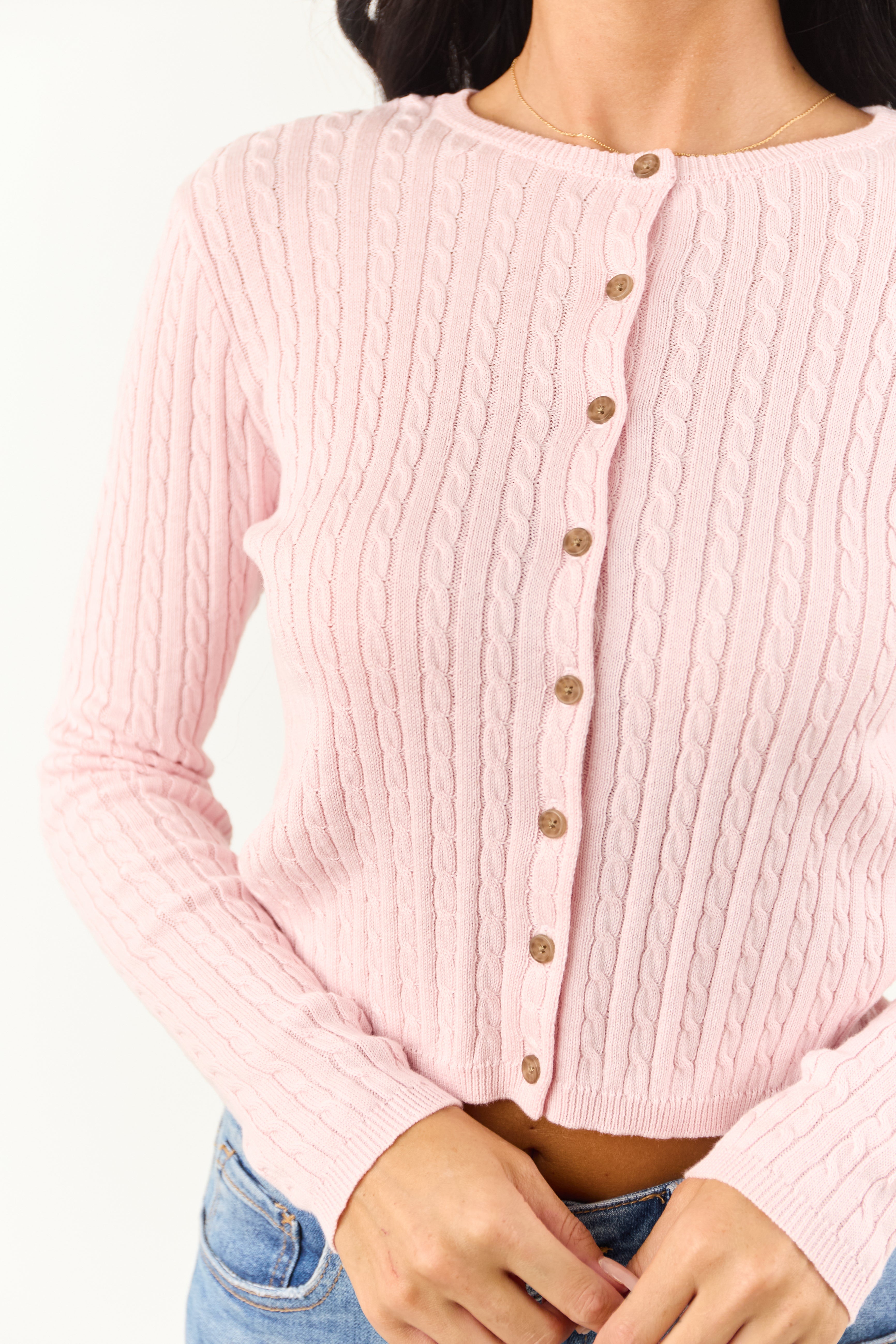 Carnation Button Down Cable Knit Cardigan