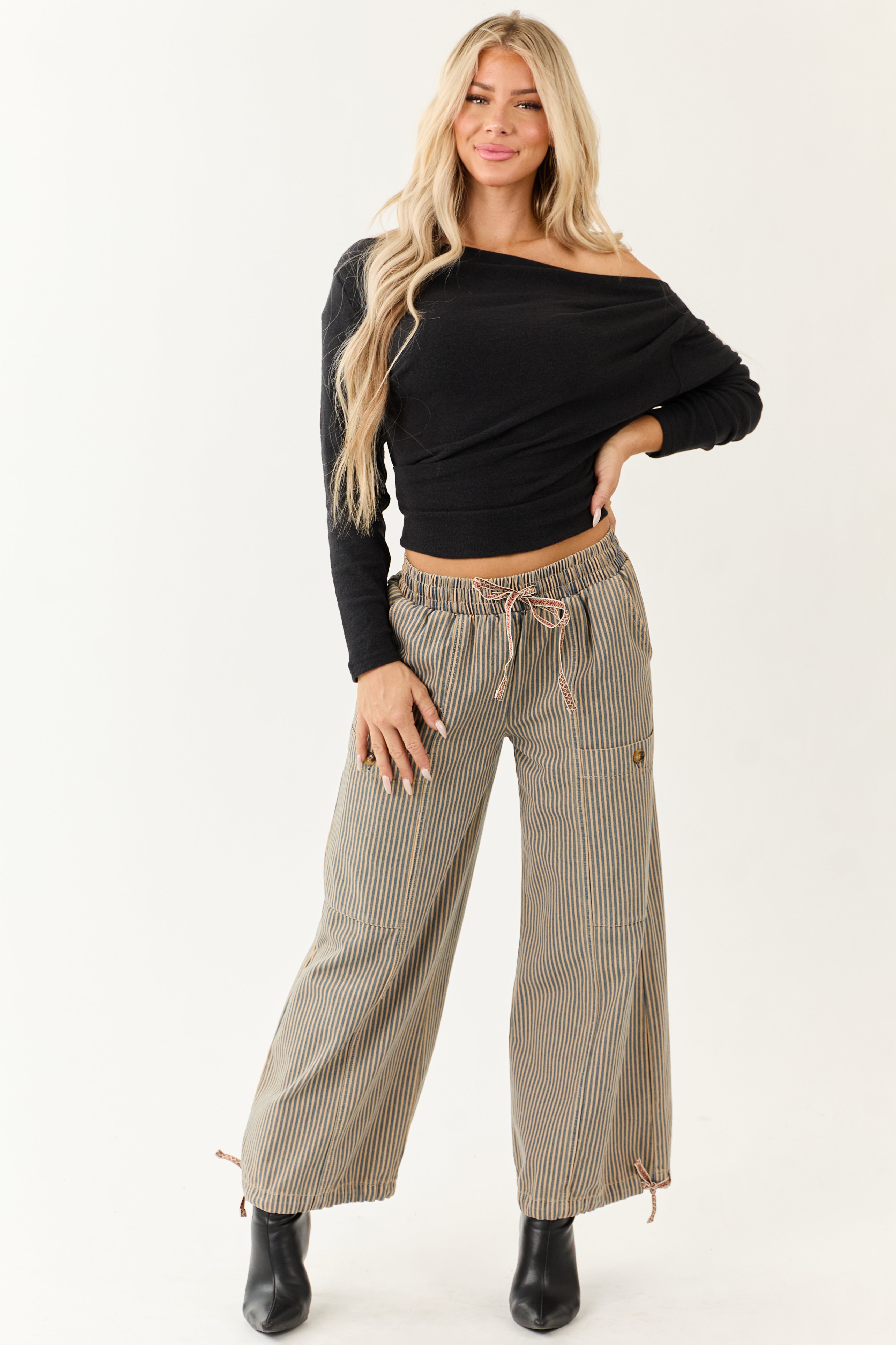PRE-ORDER Copper and Ocean Striped Wide Leg Denim Pants SHIP ETA 9/26