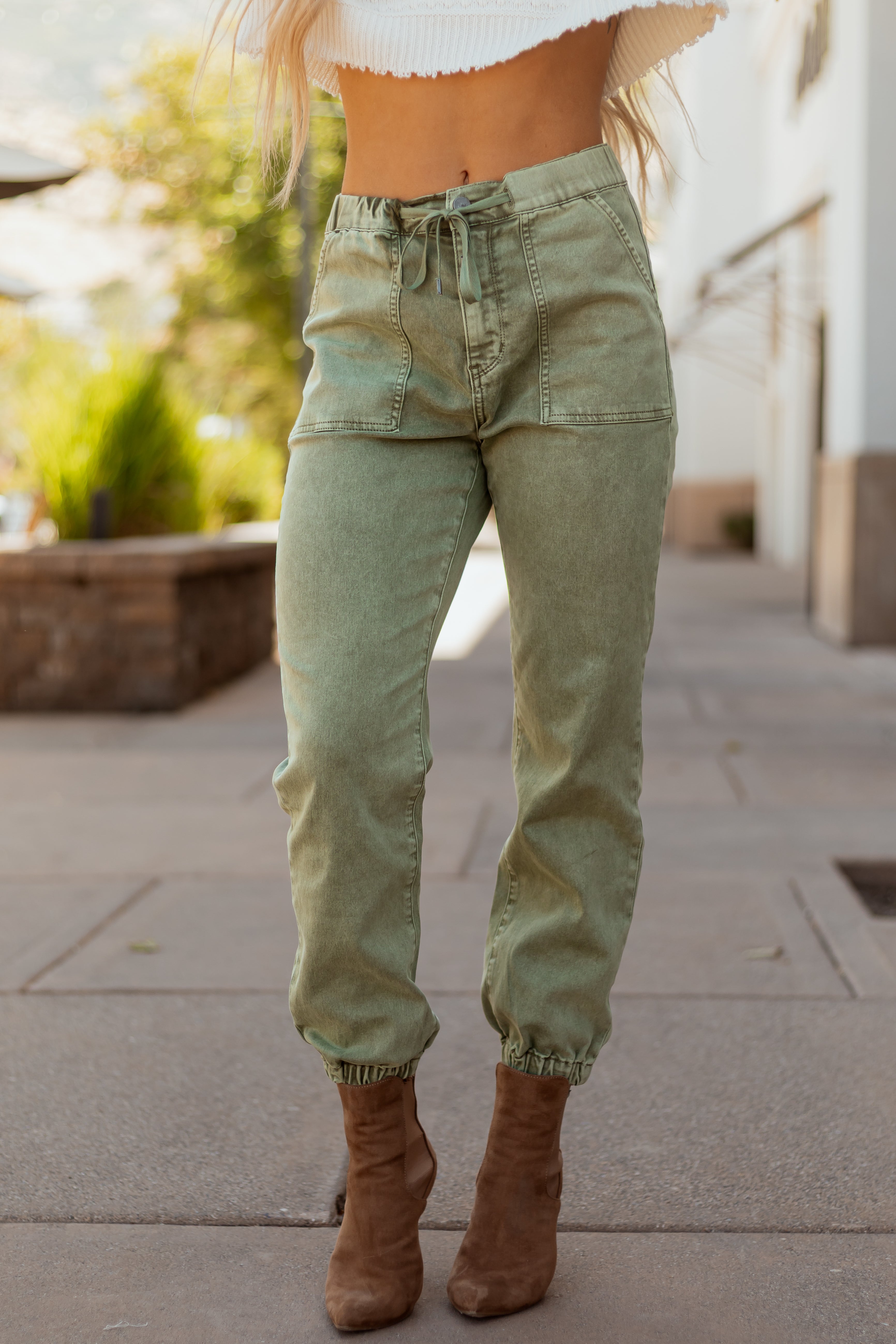PRE-ORDER Mica Denim Faded Olive Cropped Jogger Jeans SHIP ETA 10/7