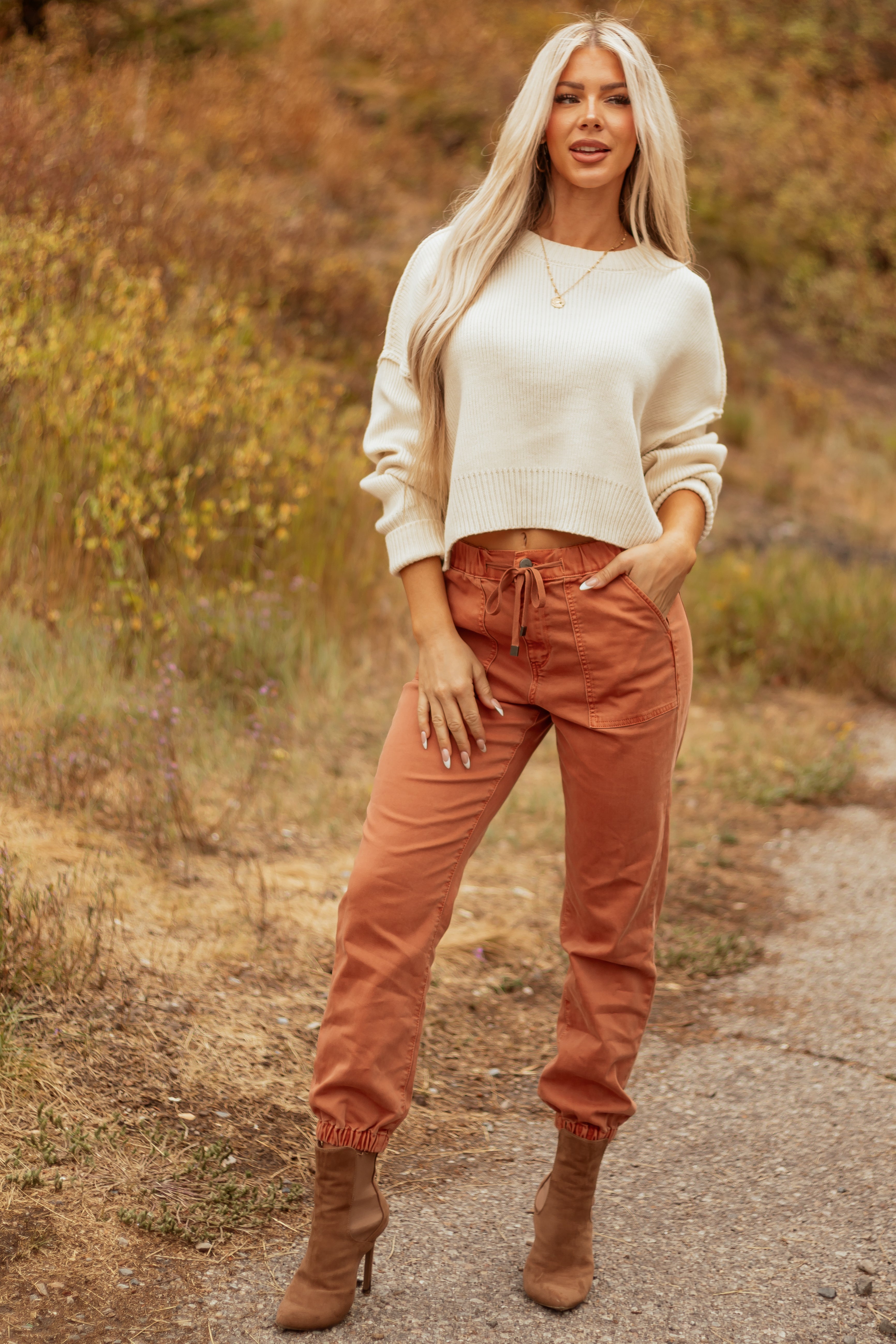 Mica Denim Pumpkin Spice Cropped Jogger Jeans